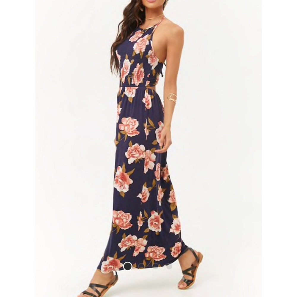 Navy Floral Halter Dress